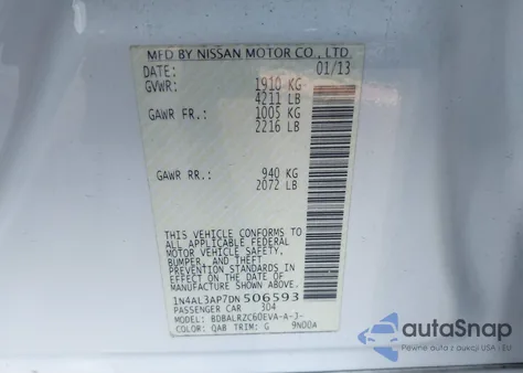 2013 Nissan Altima 2.5 S из США, поврежденный, VIN 1N4AL3AP7DN506593